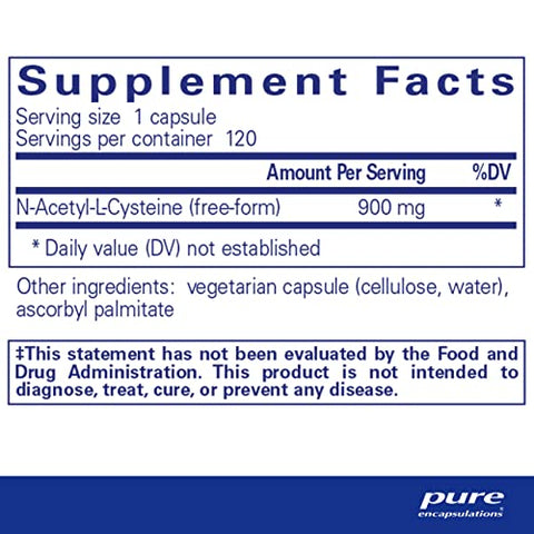 NAC 900 mg – Suplemento de Aminoácido N-Acetil Cisteína para os Pulmões - Pure Encapsulations