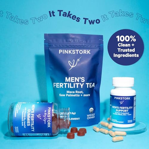 Pink Stork - Blue Stork Fertility Supplements for Men – Suporte à Concepção Masculina – Vitaminas Pré-Natais Masculinas com Raiz de Maca, Ashwagandha, Folate, B12 – Saúde do Esperma, Potência, Motilidade – 60 cápsulas