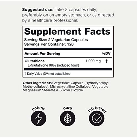 Cápsulas de Glutationa Ultra Concentrada de Alta Potência – Fórmula Concentrada de 1000mg – 98% Altamente Purificada e Bioacessível – Fermentação Não-OGM – 240 Cápsulas de Glutationa Reduzida - Toniiq