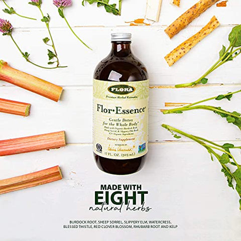 Flor Essence Chá Líquido 946ml – Desintoxicação Suave com Raiz de Bardana, Ulmus Rubra, Alga Marinha, Cardo – Ingredientes Orgânicos Premium - Flora