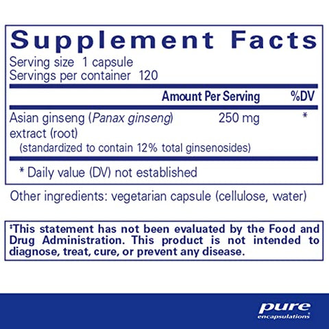 Panax Ginseng | Suplemento Hipoalergênico Ajuda o Corpo a se Adaptar ao Estresse Físico Ocasional* | 120 Cápsulas - Pure Encapsulations