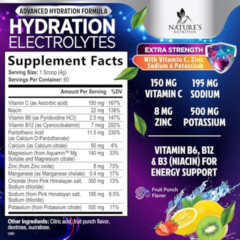 Nature's Nutrition - Mix Diário de Bebida Eletrolítica – Melhor Suplemento de Hidratação Multivitamínico, 6 Eletrólitos, 500ml