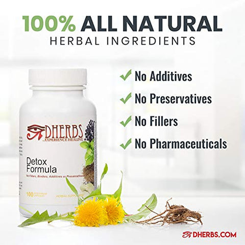 Fórmula Detox, Limpeza Herbal do Corpo com Raiz de Dente-de-leão (100 Cápsulas) - Dherbs