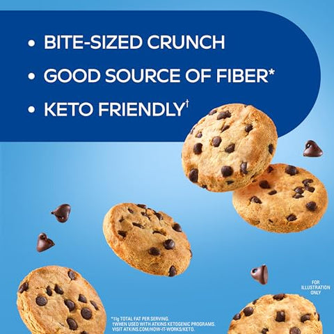 Cookies de Proteína Crocantes em Tamanho Mordida, Chocolate Chip, 8g Proteína, 4g Fibra, 1g Carboidrato Líquido, 1g Açúcar, Amigo da Dieta Keto, 3 Pacotes (5 Porções por Pacote) - Atkins