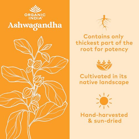 Ashwagandha Capsules – Suplemento Orgânico de Ashwagandha – Raiz de Ashwagandha Vegana, Sem Glúten, Kosher, Não-OGM, Suporta Alívio do Estresse, Energia e Sono – 180 Cápsulas - ORGANIC INDIA