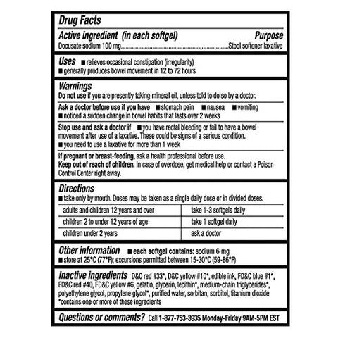 Docusate Sodium 100 Mg – 800 Softgels/2 Frascos | Amolecedor de Fezes | Frete Grátis - Kirkland Signature