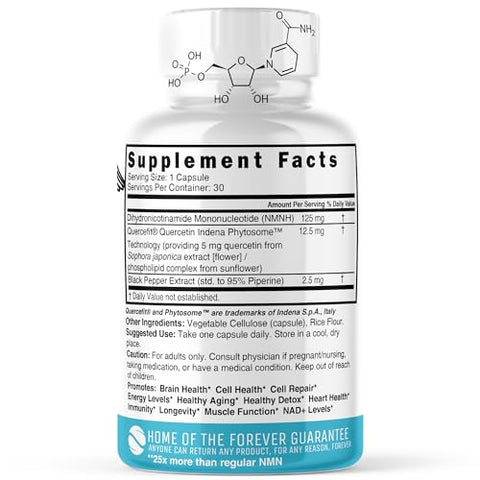 Nature's Fusions - NMNH (Suplemento Alternativo de NMN) 125mg – 25 Vezes Mais Eficaz Que NR | Dihidronicotinamida Mononucleotídeo | Marca NMNH