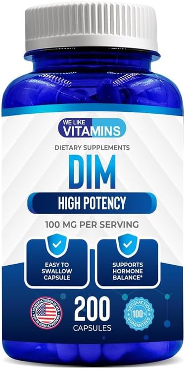 DIM 100mg 200 Cápsulas – Suprimento de 200 Dias – Suplemento Diindolylmethane DIM para Suporte aos Níveis Saudáveis de Estrogênio e Hormônios - We Like Vitamins