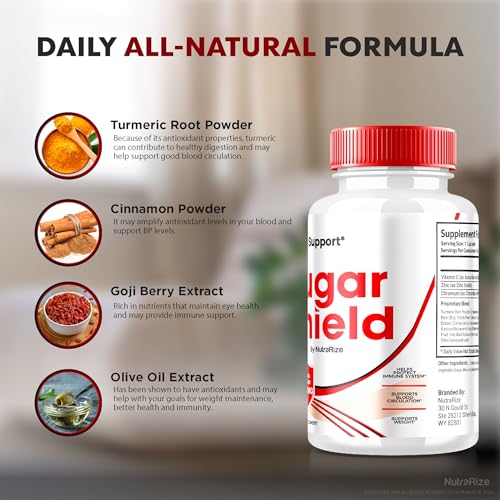 NutraRize - Sugar Shield: Fórmula Máxima de Suporte Sanguíneo em Cápsulas – Complexo Natural de Proteção contra Açúcar – Análises SugarShield (180…)