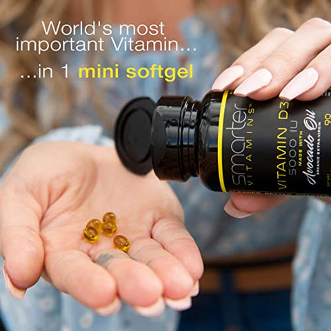 SmarterVitamins - (3 Pack) Smarter Vitamin D3 5000 IU em Óleo de Abacate 125mcg 270 Mini Cápsulas Softgels – Aumente sua saúde com a marca Smarter