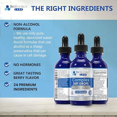 BioSource Labs - Complex Diet Drops – Melhores Gotas Naturais para Gerenciamento de Peso para Homens e Mulheres (1 Frasco, 60 ml) – Fornecimento de 30 Dias