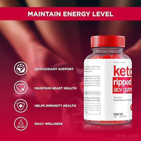 rize labs - (3 Pacotes) Gomas Keto Ripped ACV, Oficial Keto ACV Gummies Suporte Avançado para Perda de Peso, Keto Ripped 5000mg, Vinagre de Maçã Natural com Minerais, Keto Rip Keto ACV