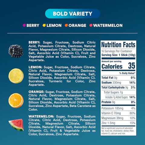 Hydration – Pack Sortido Intenso – Sachês de Pó Hidratante com Eletrólitos – Melancia, Frutas Vermelhas, Limão, Laranja | Sem Transgênicos, Sem Glúten, Vegano | 16 Sticks - DripDrop