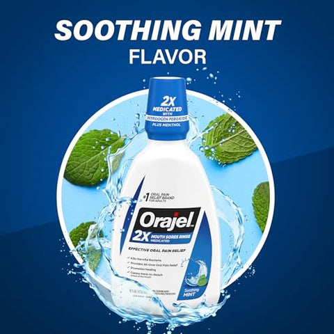 Enxaguante Bucal para Feridas na Boca 473ml, Sabor Menta Suave, Alívio da Dor, Estimula a Cicatrização, Kit com 3 Unidades - Orajel