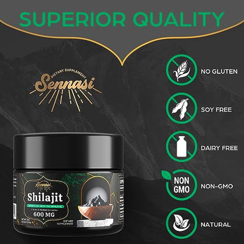 Sennasi - Shilajit Resina 600 MG – Suplemento de Shilajit com Ácido Fulvico | Marca: Shilajit Resina 600 MG