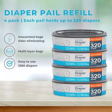 5-Star - Recarga Redonda 5 Estrelas | Armazena até 1280 Fraldas para Recém-Nascidos | Filme Contínuo sem Fragrância | Compatível com Potes Diaper Complete, Expressions e Genie | Pacote com 4 Unidades