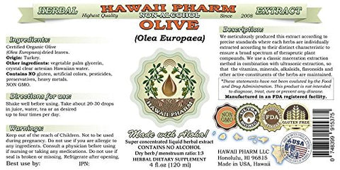 Extrato Líquido de Oliveira Orgânica, Folha Seca de Oliveira (Olea europaea) Glicerito Natural de Ervas, Hawaii Pharm, EUA 2×2 fl.oz