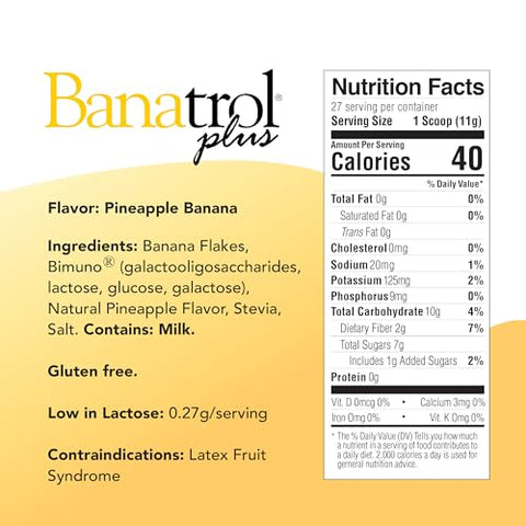 Banatrol Natural Anti-Diarréico com Prebióticos, Alívio para SII e Diarreia Recorrente, Alimento Clinicamente Comprovado, Não Causa Constipação, 28 Porções (Abacaxi) - Medtrition