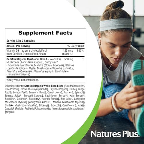 Source of Life Garden – Vitamina D3 Orgânica Certificada 5000 UI, 60 Cápsulas Veganas – Suplemento à Base de Alimentos Integrais – Vegetariano, Sem Glúten – 30 - Natures Plus