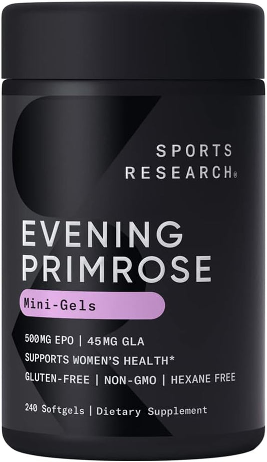 Óleo de Prímula Sports Research (500mg) Prensado a Frio, Sem Preenchedores ou Ingredientes Artificiais, Testado Não-OGM – Sem Glúten