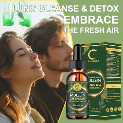 GPGP GreenPeople - (2 Pacotes) Gotas de Mullein para Pulmões – 14000mg Extrato de Folha de Mullein para Desintoxicação Pulmonar