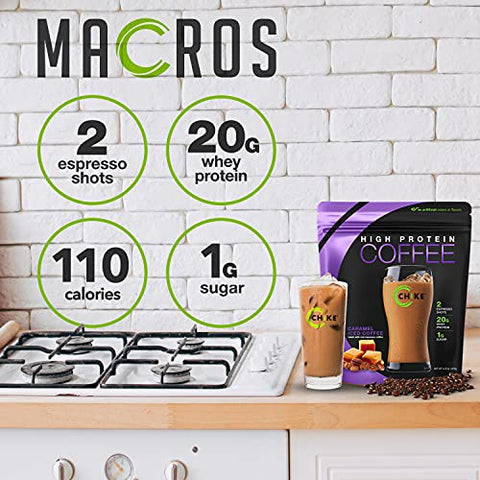 CHIKE - Chike Caramel Café Gelado Rico em Proteína, 20g Proteína, 2 Shots de Espresso, 1g Açúcar, Amigável à Dieta Keto e Sem Glúten, 14 Porções (420ml)
