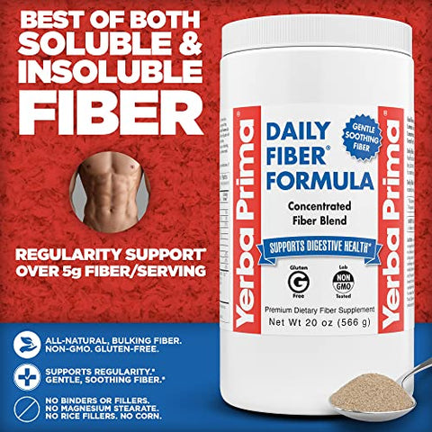Daily Fiber Formula – 20 oz Pó (Pacote com 2) – Sem Sabor, Mistura Concentrada de Fibras Solúveis/Insolúveis, Casca de Semente de Psyllium, Goma de Acácia, Suplemento de Fibra de Maçã – 400g - Yerba Prima