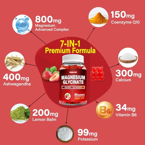 vidabotan - Magnesium Glycinate Gummies 400mg com Ashwagandha, Melissa e CoQ10 para Suporte Energético