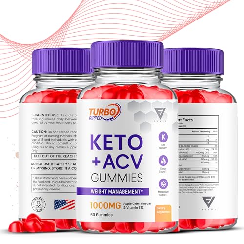 Fyvus - Turbo Ripped Keto ACV Gummies – Suplemento Avançado de Suporte Saudável com Vinagre de Maçã, Multivitamínico e Fórmula Diária de Bem-Estar e Energia
