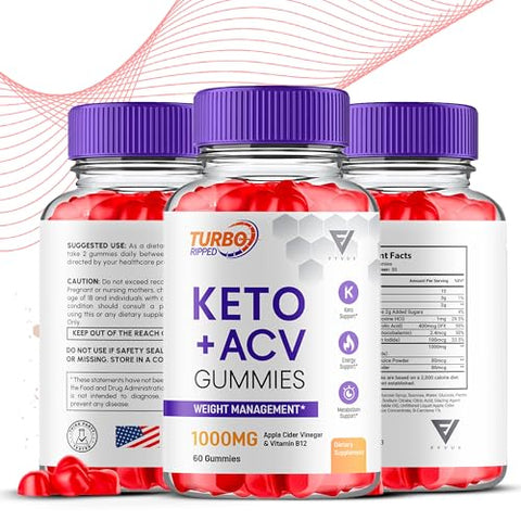 Fyvus - (2 Pacotes) Gomas Turbo Ripped Keto ACV, TurboRIpped Vinagre de Maçã Avançado Multivitamínico de Suporte Saudável, Turbo Rip Máxima Força Diária para Bem-Estar e Energia
