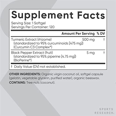 Turmeric Curcumin C3 Complex – Softgels com Extrato de Pimenta Preta Bioperine – 60 Cápsulas - Sports Research