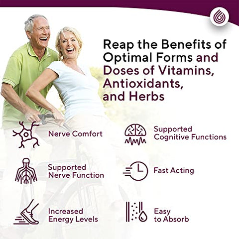 Suporte Avançado para Nervos – 300mg Ácido R-Alpha Lipoico Estabilizado, Complexo de Vitaminas B, Benfotiamina, Ervas para Suporte Rápido – 60 ct - NERVE RENEW