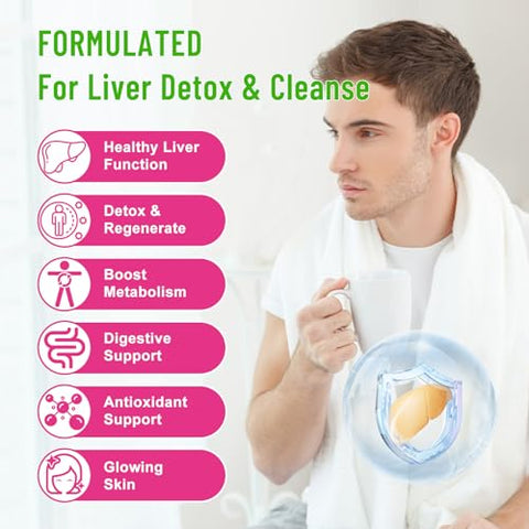 VZOXAINS - Gomas de Cardo Mariano 1500mg, Fórmula Herbal 10 em 1 para Limpeza, Desintoxicação e Reparo do Fígado com Raiz de Dente-de-leão, Cúrcuma, Alcachofra. Função Hepática Ótima e Saúde Digestiva Mista