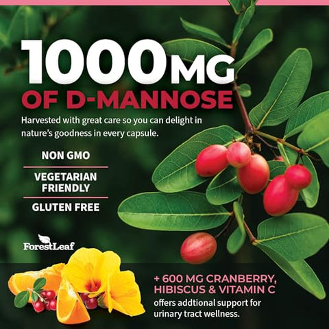D Mannose 1000mg Cápsulas – D-Mannose com Cranberry e Hibisco | Compre Agora! - ForestLeaf