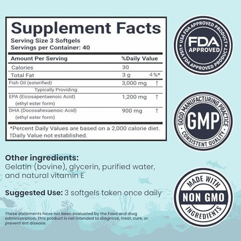 Leaping Lynx - Óleo de Peixe Ômega-3 3000mg – 1200mg EPA | Alta Potência | Marca Omega-3 | 120 Cápsulas