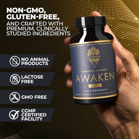Awakened Alchemy - Awaken Gold | Suplemento Premium Nootrópico | Nutrição Avançada para o Cérebro | Melhore a Memória