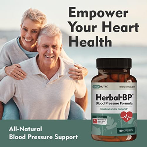 DailyNutra - Herbal-BP: Suplemento Natural para Pressão Arterial | Extrato de Semente de Uva, Alho, Espinheiro, Folha de Oliveira | Saúde Circulatória