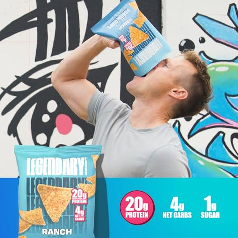 Chips de Alta Proteína – 7x Amigáveis ao Keto e Livres de Glúten – Snacks Crocantes em Formato de Tortilla – Lanche de Taco, 20g de Proteína, Baixo Carboidrato e Baixo Açúcar – Ranch - Legendary Foods