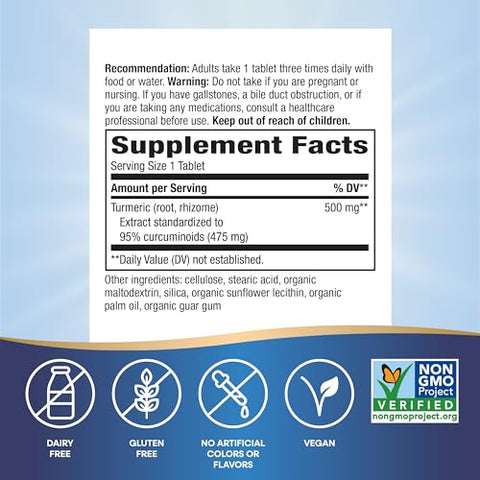 Nature's Way - Nature’s Way Extrato Premium de Cúrcuma – Suporte para Articulações – Verificado pelo Projeto Non-GMO – 500 mg por Porção – Comprimidos de Cúrcuma para Articulações – Livre de Glúten – 120 Comprimidos