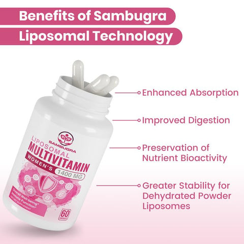 Sambugra - Liposomal Multivitamínico para Mulheres 1400MG – Suplemento Diário de Vitaminas para Mulheres com Ferro, Vitamina A, C, D, E e Complexo B para Saúde Imunológica, Cabelos