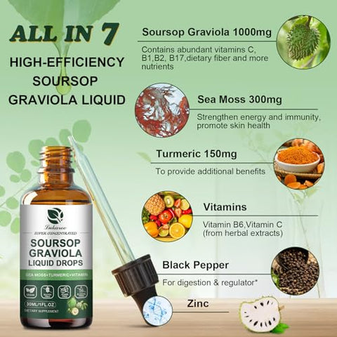 Lukaree - (2 Pacotes) Extrato Líquido de Folha de Graviola Soursop + Musgo do Mar Botânico Puro para Suporte Celular : Pure Botanical