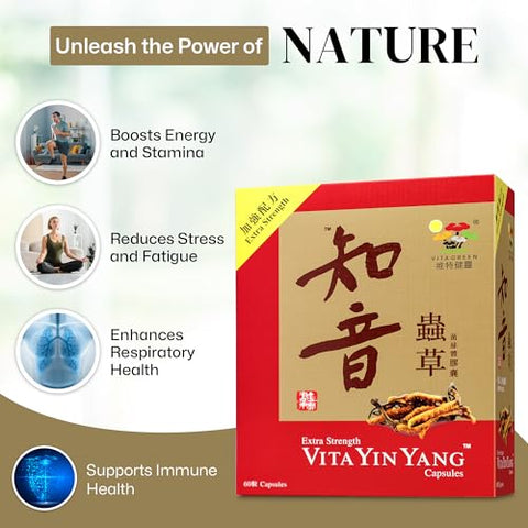 Yin Yang – Cápsulas de Cordyceps Mycelium – Energia, Imunidade e Alívio do Estresse – 60 cápsulas - Vita Green