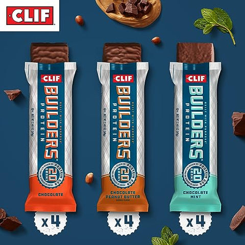 CLIF BUILDER'S - CLIF Builders – Pack Variado – Barras de Proteína à Base de Plantas – Sem Glúten – Não-OGM – Baixo Índice Glicêmico – 20g de Proteína – 68g (12 Unidades)