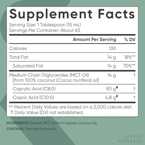 Óleo de MCT Orgânico Sports Research – Keto | 100% Natural | Energia e Foco | 500ml