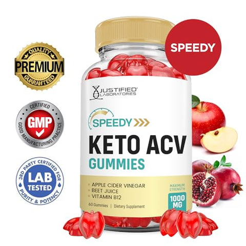 Justified Laboratories - Speedy Keto Gummies 5 Pack – Fórmula Avançada de 1000MG de Gomas de ACV de Cetose Rápida – Gomas de Cetose Rápida de Vinagre de Maçã Formuladas com Pó de Romã e Beterraba – B12 Vegano Não GMO 300 Gomas