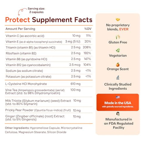 Protect | Suplemento Diário para o Fígado de Bebedores com L-Cisteína DHM | Aumenta os Níveis de Glutationa | 60 Doses | Cisteína, Dihidromiricetina, Cardo Mariano, Pera Espinhosa - Cheers