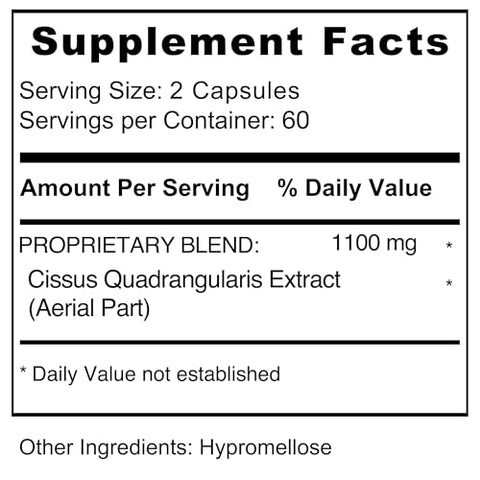 Cápsulas de Cissus Quadrangularis 550 mg por Cápsula – Extrato de Cissus em Cápsulas da Planta Cissus Quadrangularis – Extrato em Pó de Cissus de Alta Potência – 120 Cápsulas - Jiva Botanicals