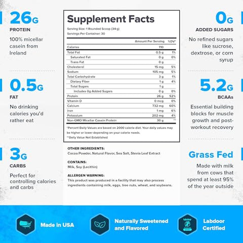 Casein Proteína em Pó (Chocolate Holandês) – Proteína Micelar de Caseína de Liberação Lenta – Não-OGM, Sem Glúten – 100% Natural - LEGION