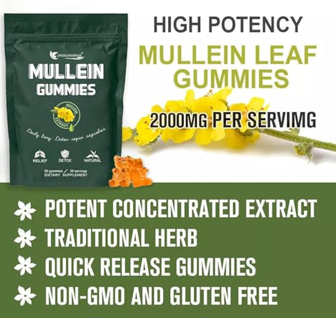 Generic - Gomas de Mullein para Saúde Respiratória | Suplemento Alimentar de Erva de Mullein 1000mg, Sabor Pera | Cuidado Diário para os Pulmões